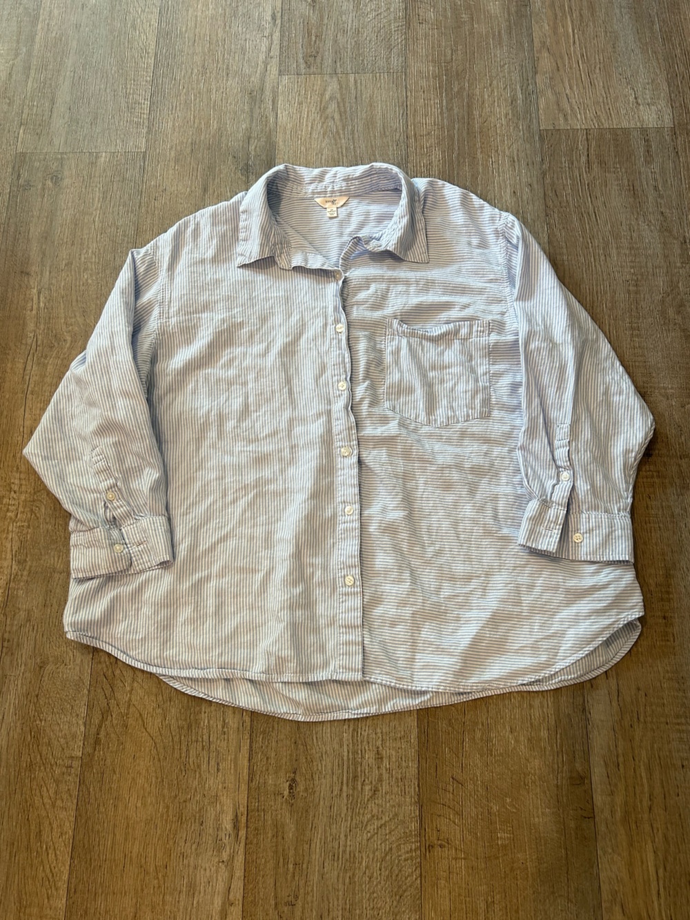 Blue and White Striped Cotton Button-Down Shirt. Size: 2X